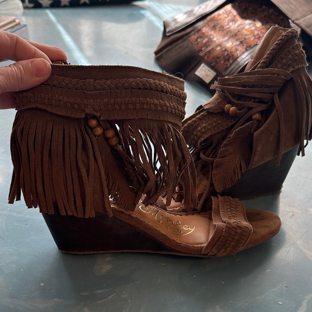 Naughty Monkey Tan Fringe Wedges